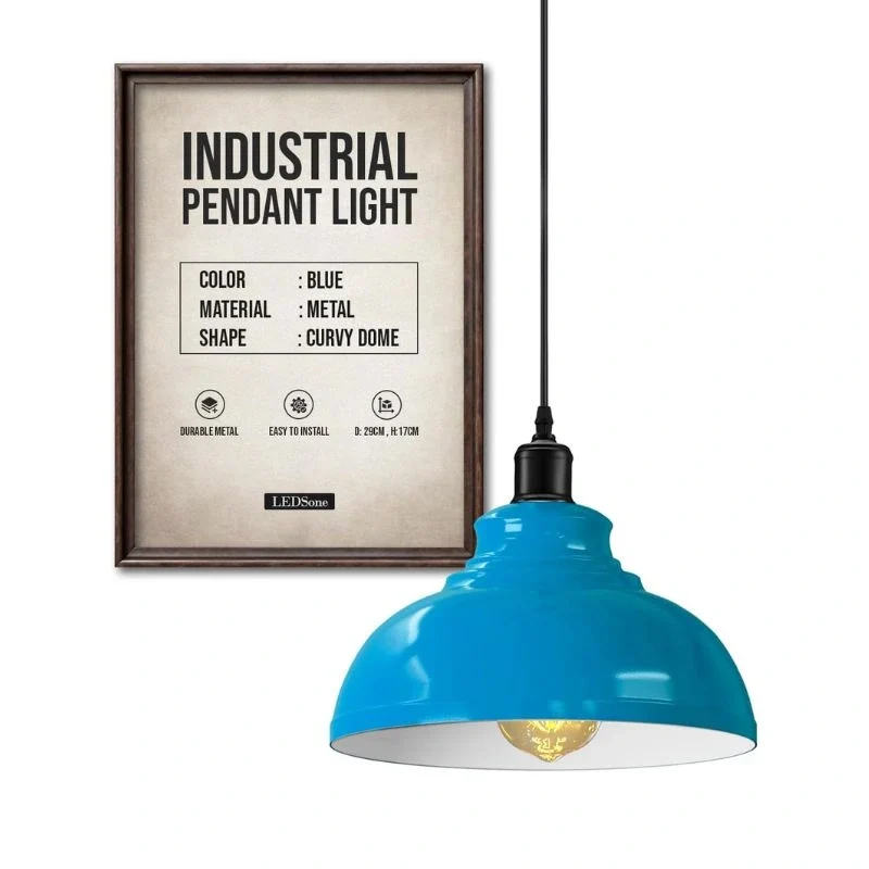 Vintage Pendelleuchte Industriedesign – Blau, Ø 29 cm~2946 – Bild 8