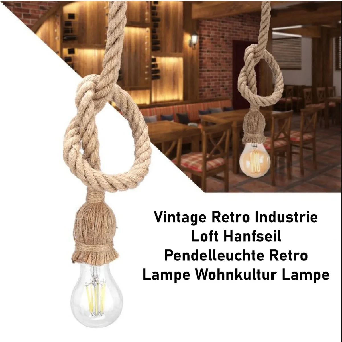 Knoten Hanfseil Pendelleuchte Einfaches Design | 1m & 2m ~2575 – Bild 9